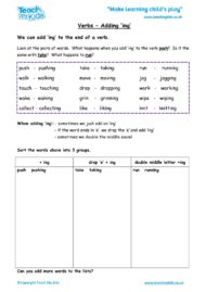 Worksheets for kids - verbs – adding ing